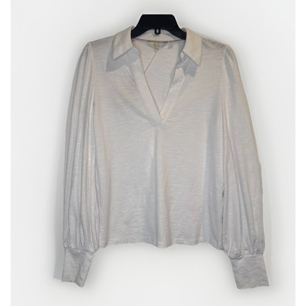 Boden Women’s White Cotton Collared Notch V Neck Long Sleeve Blouse Top Sz 4 NEW - Picture 1 of 10